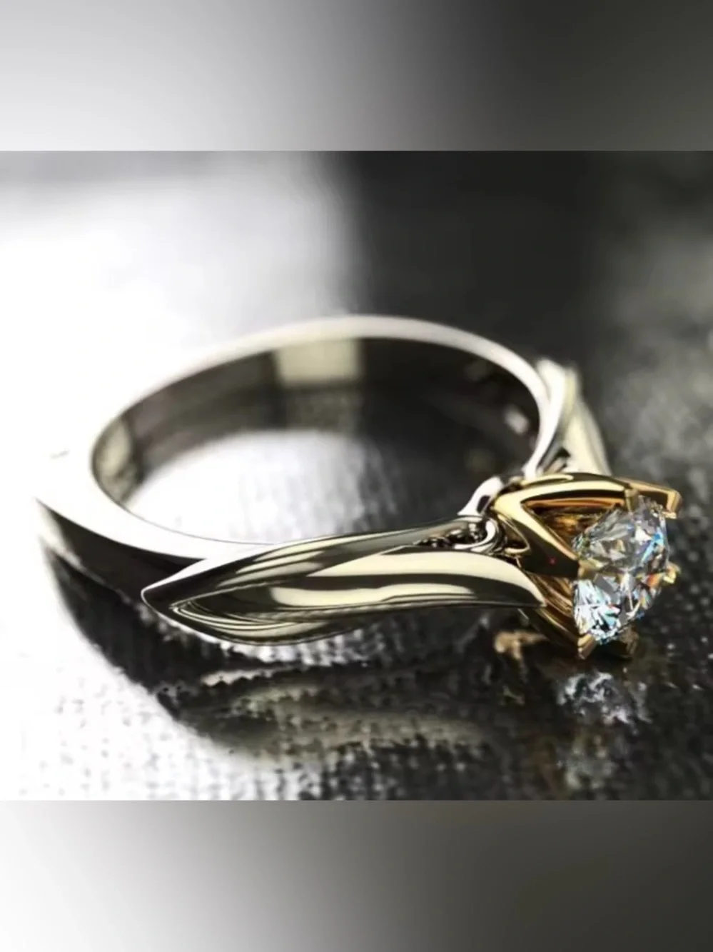 💎 18K Gold plated & 925 Silver Moissanite Twisted Two Tone Engagement Ring